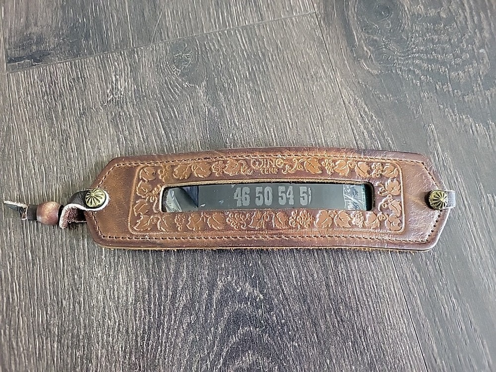 LEATHER WINE TEMPERATURE THERMOMETER VINTAGE HAND TOOLED