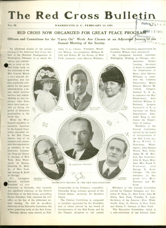 Peace Program Leaders RED CROSS BULLETIN 2/24 1919