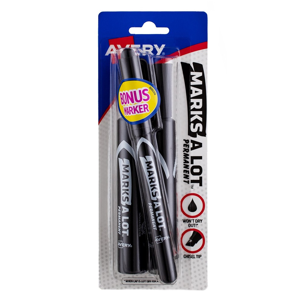 6 Pack Marks-A-Lot Permanent Marker, Desk-Style, Black, 2 Ct