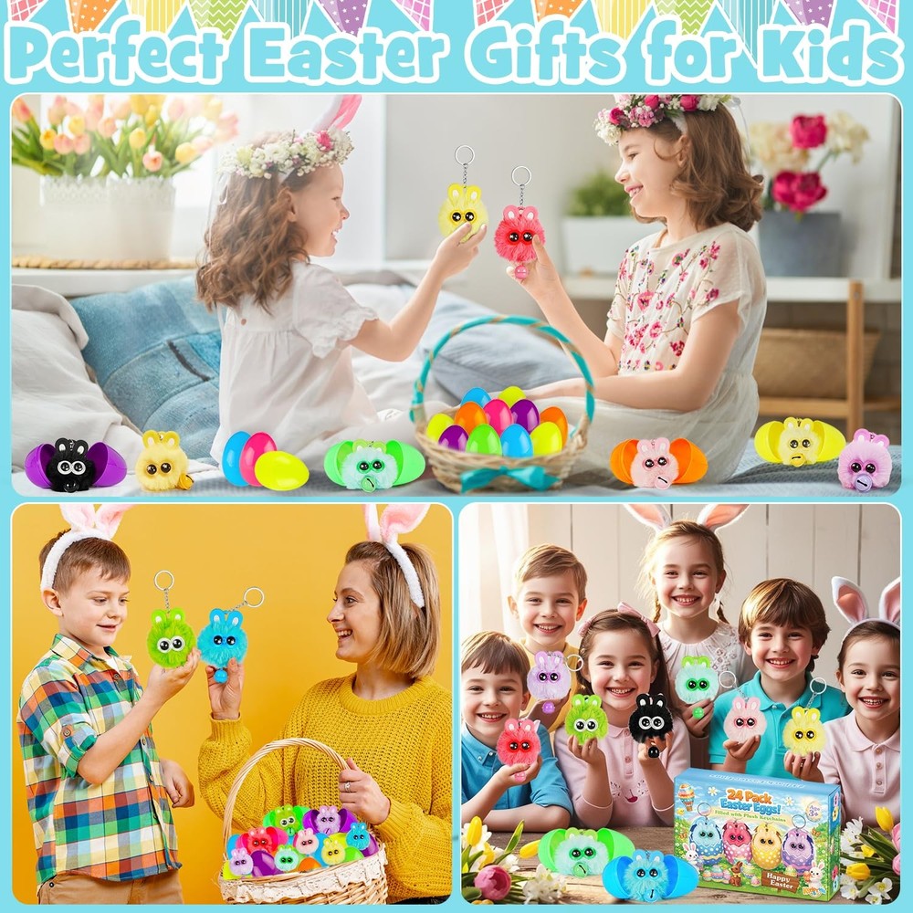 24 Pack Prefilled Easter Eggs with Bunny Keychains Easter Egg Fillers with Pl...