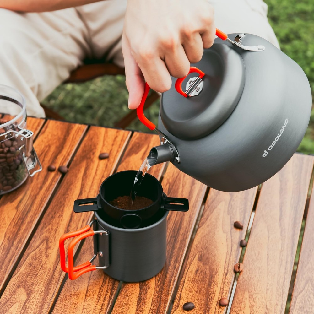 Odoland Camping Coffee Pot Camping Coffee Makers, 1.2L Camping Kettle with Ca...
