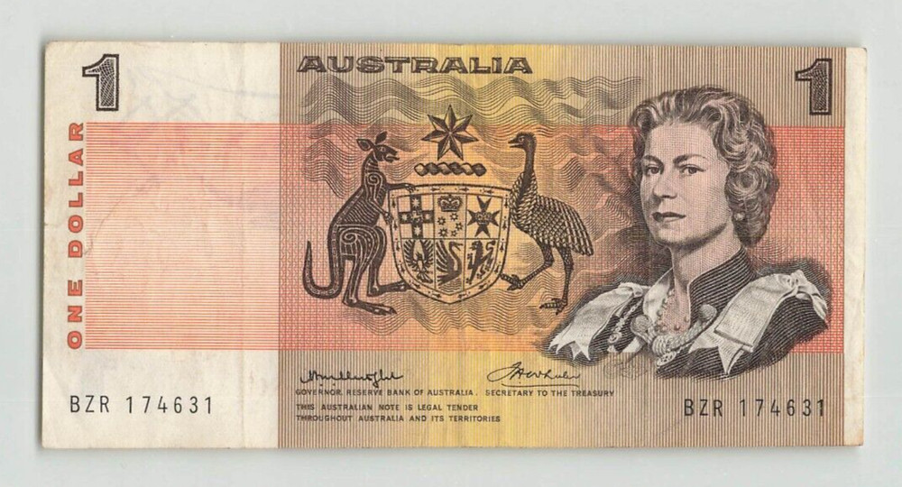 AUSTRALIA 1 Dollar 1976, P-42b1, Central Security Thread Knight & Wheeler . B7