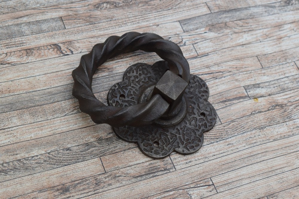 Vintage Style Cast Iron Flower Door Gate Knocker Pulls Drop Handle Home Decor