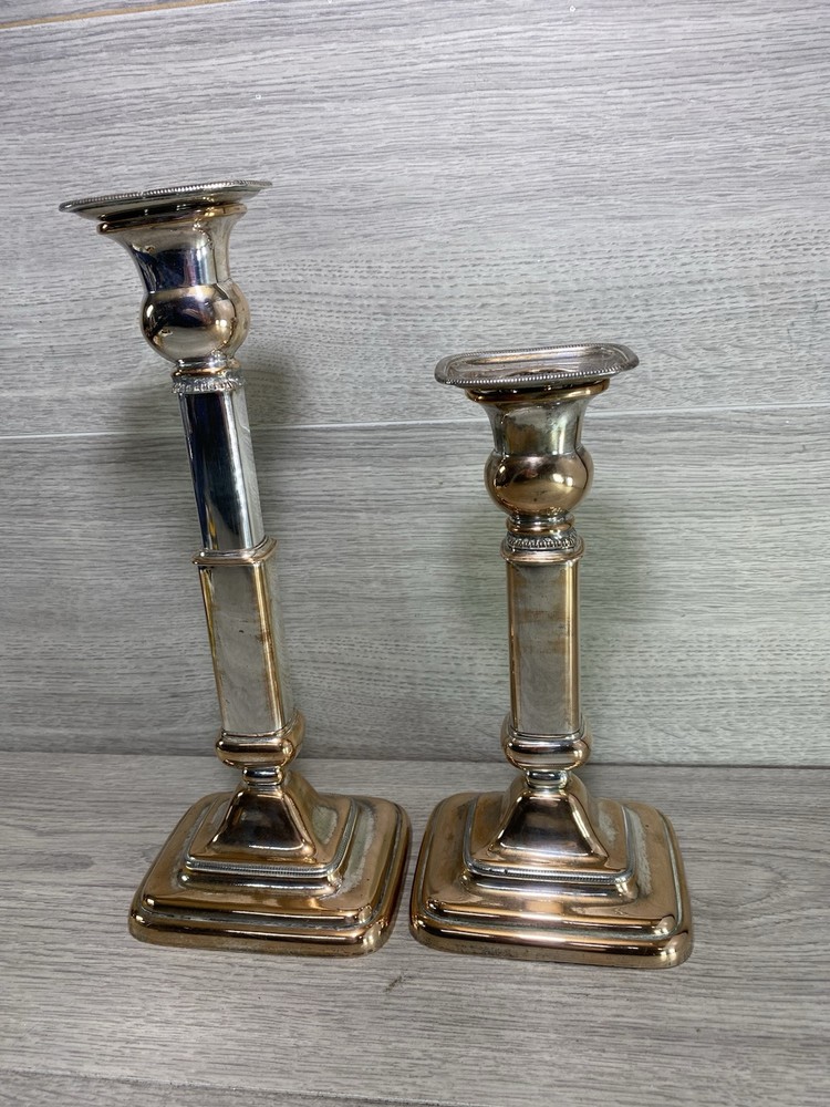 Pair 19th c. Old Sheffield Silver Plate on Copper Telescoping Candlesticks