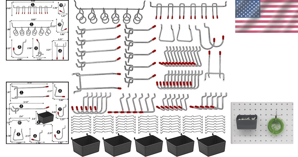 Versatile 114-Piece Pegboard Hooks Assortment – Metal Storage Solution for Tools