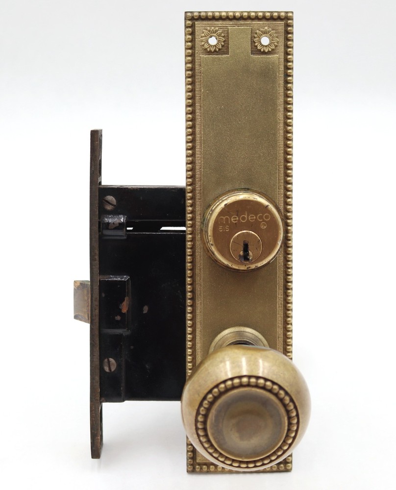 Vintage Solid Brass Beaded Entry Door Knob Set