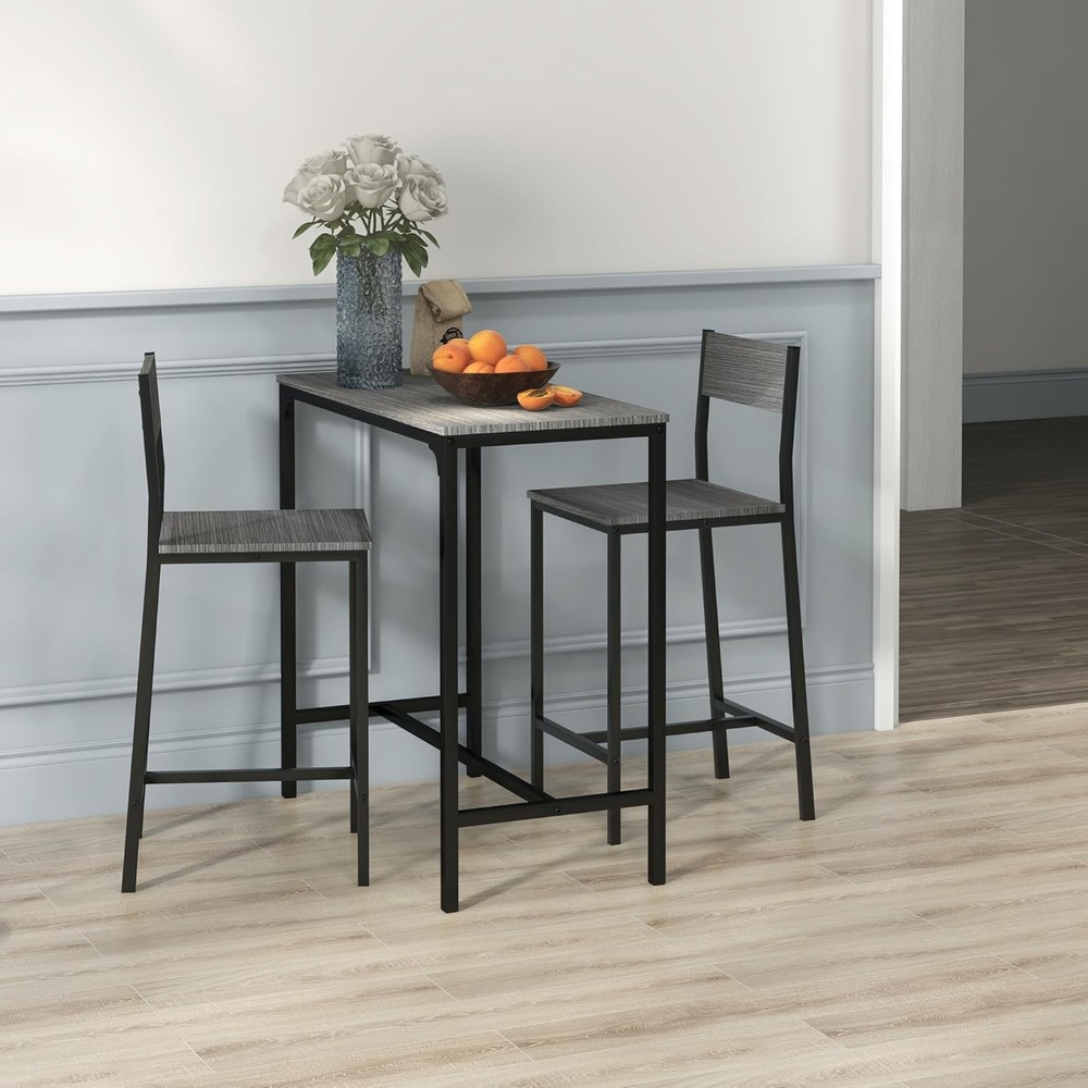 3 Piece Bar Table & Chairs Industrial Dining Table Set 2 Counter Height Kitchen