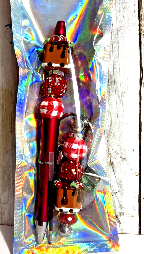 HAND MADE BEAD PEN AND BEAD KEY CHAIN & INK REFILL- cake