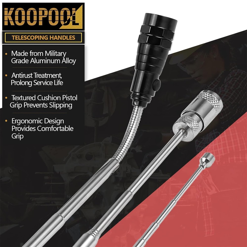 Telescoping Magnetic Pickup Tool Set, Inspection Mirror Telescoping, LED Flashli