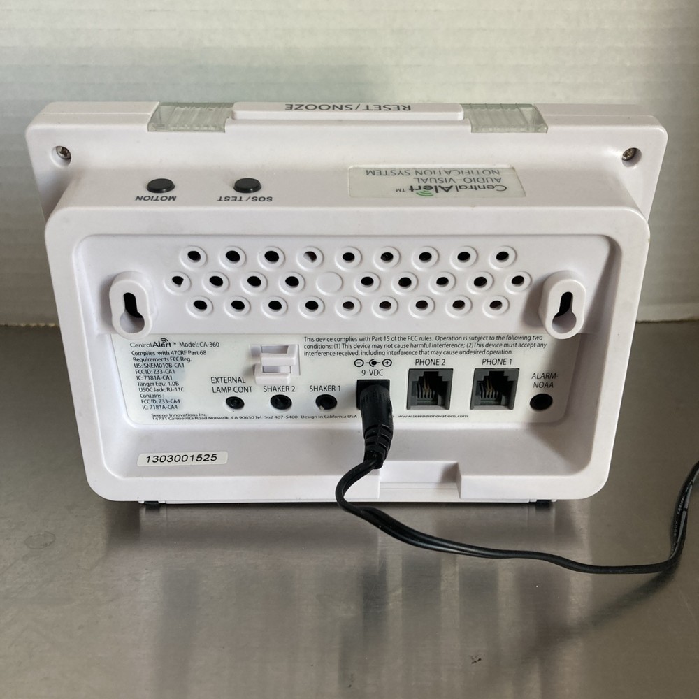 Serene Central Alert Home Alert System Alarm Clock Only TESTED EUC