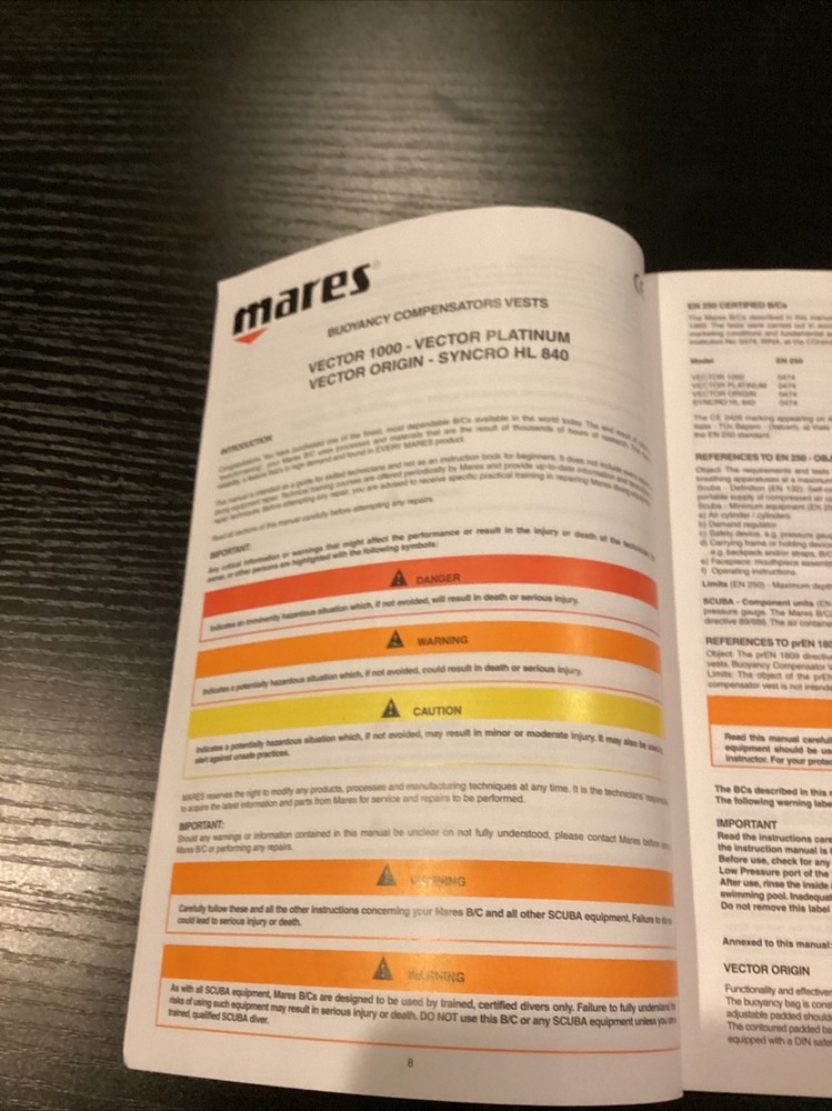 Mares Vector 1000 Vector platinum, Syncro HL 840 Owners Manual