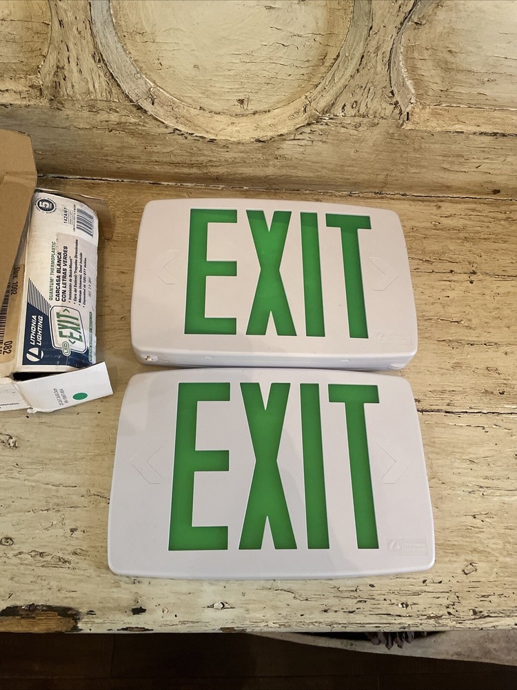 Lithonia Emergency Exit Sign Green Lettering Untested Open Box