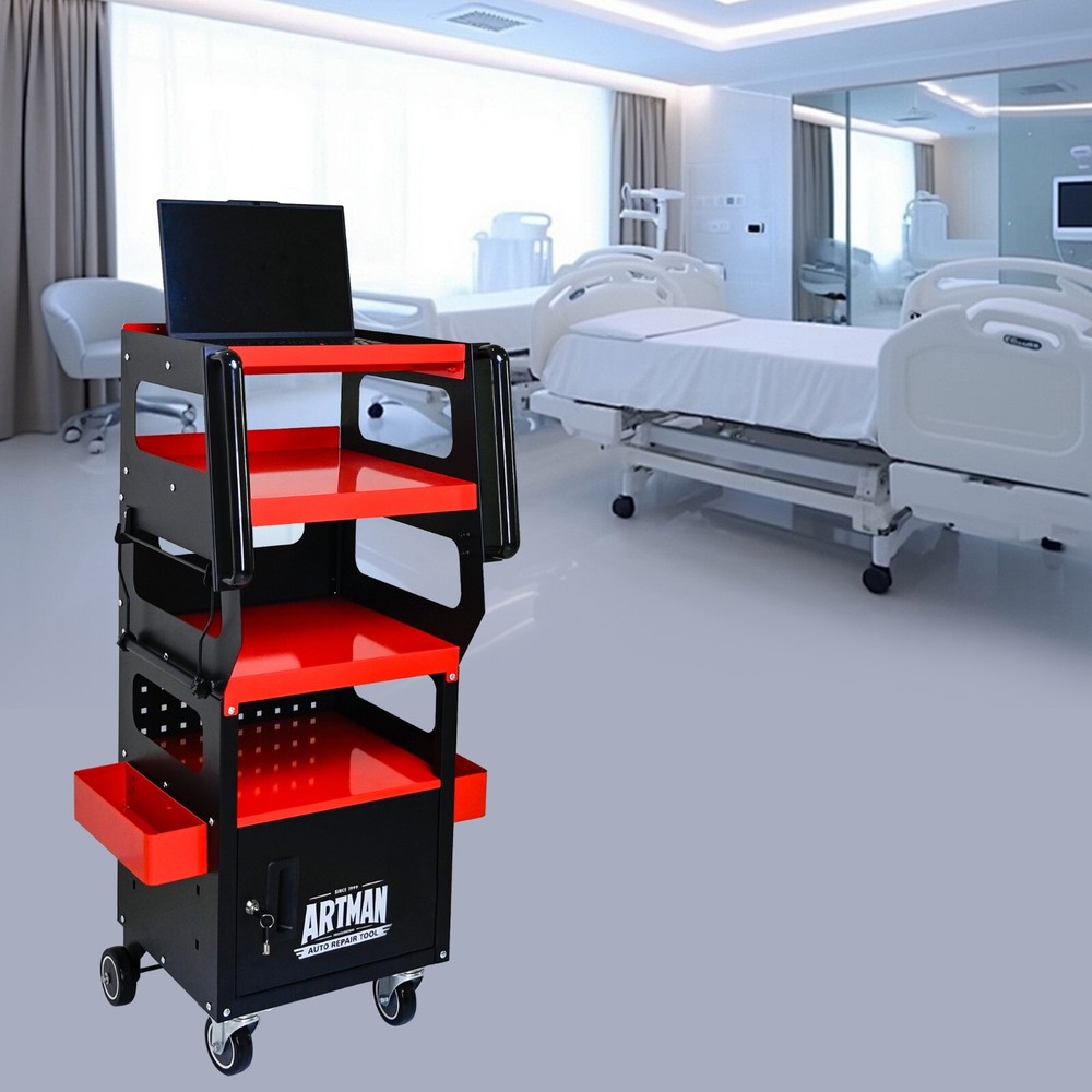 4 Layer MULTI PURPOSE TROLLEY FOR DIAGNOSTICS, Red + Black