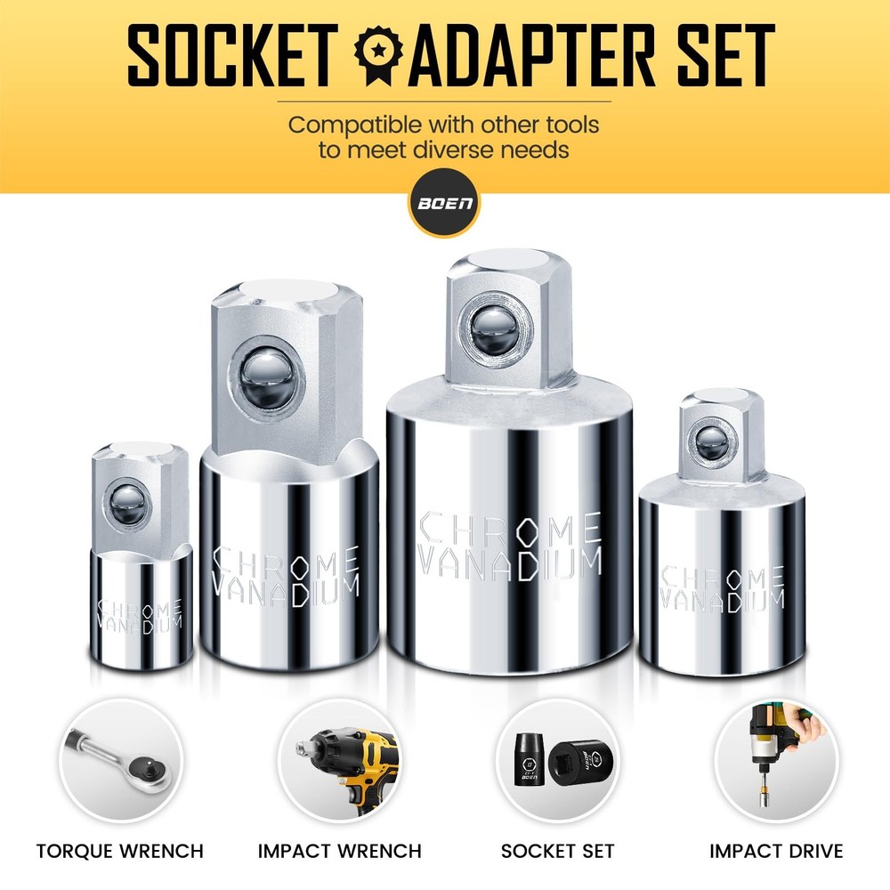 4 Piece Socket Adapter and Reducer Set, 1/4", 3/8", 1/2" Drive Socket Adapter...