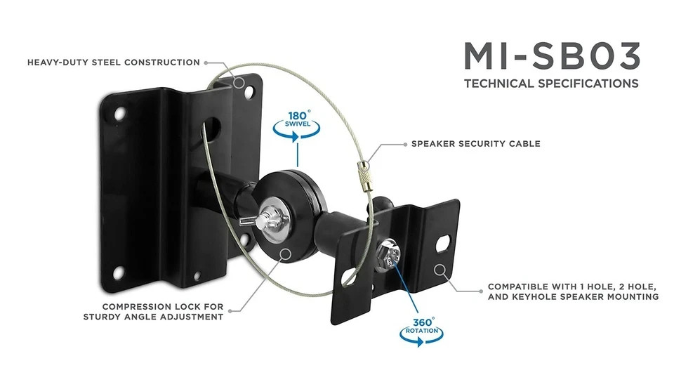 Mount-It! Speaker Mount for Wall and Ceiling, Low Profile Heavy Duty, Anti-Th...