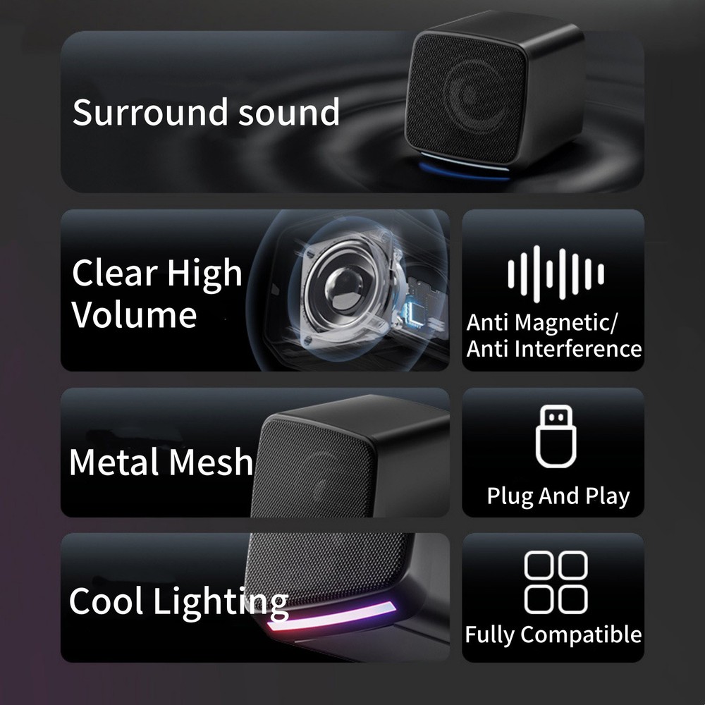 For Desktop PC 1 Pair Small Computer Speakers USB Powered with 3.5mm Audio