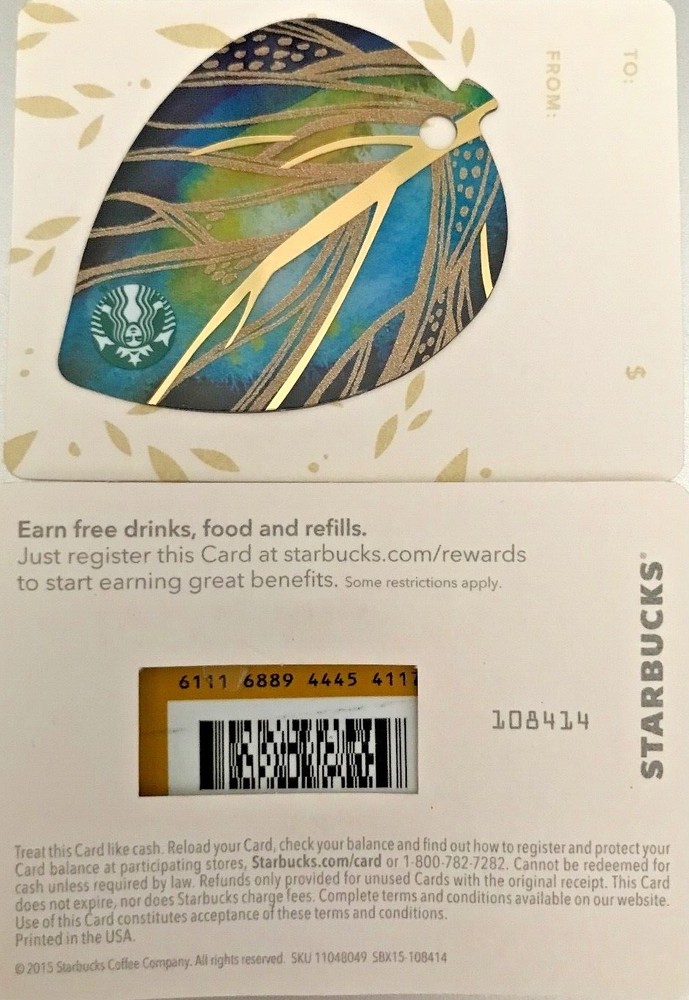 2015 STARBUCKS AUTUMN FALL DIE CUT BLUE LEAF GIFT CARD NO VALUE