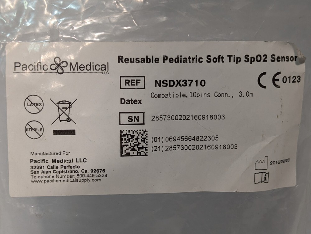 Pacific Medical NSDX3710 Reusable Pediatric Soft Tip SpO2 Sensor