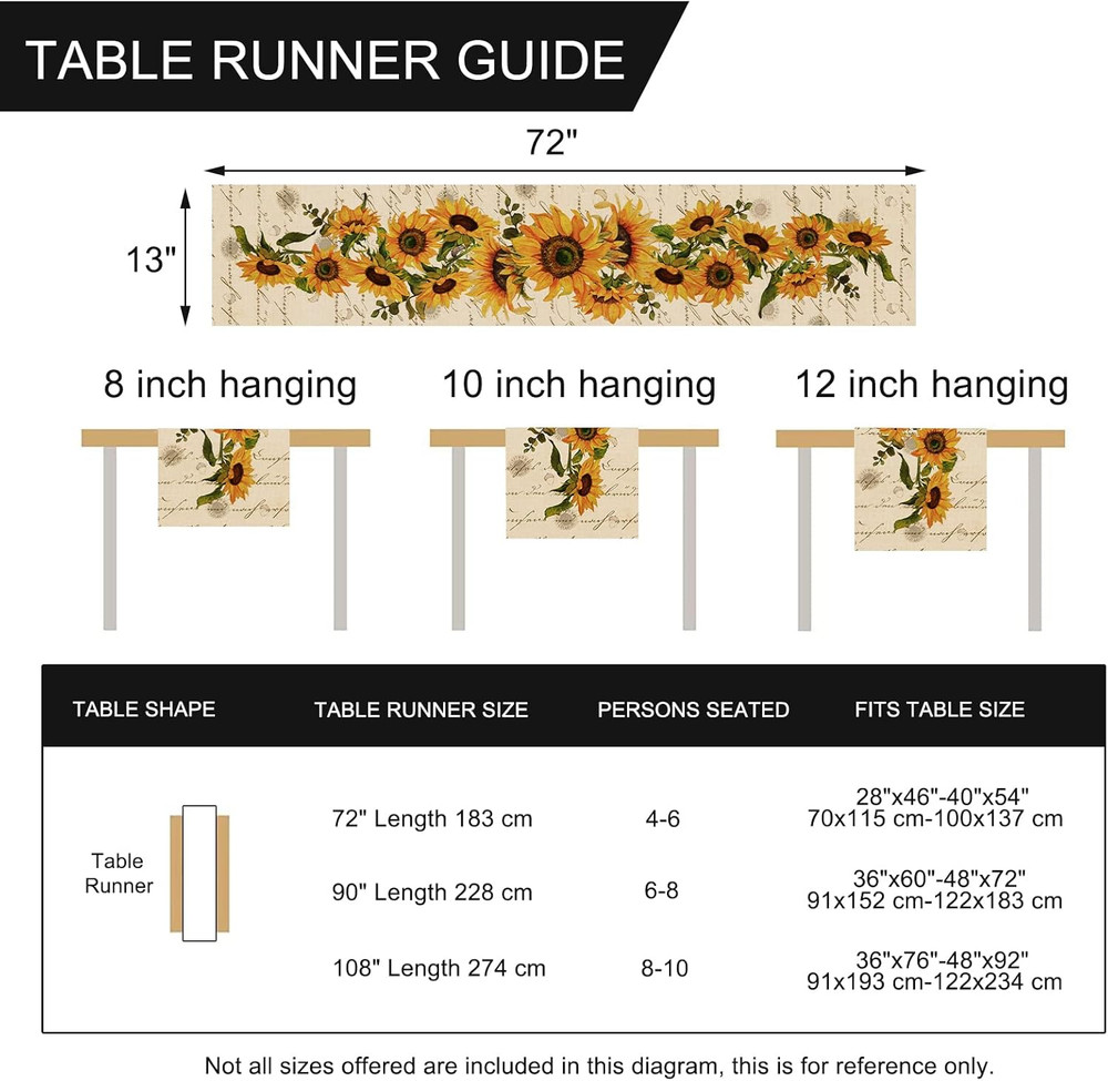 Fall Sunflowers Table Runner, Vintage Spring Summer Flower Home Kitchen Dining D