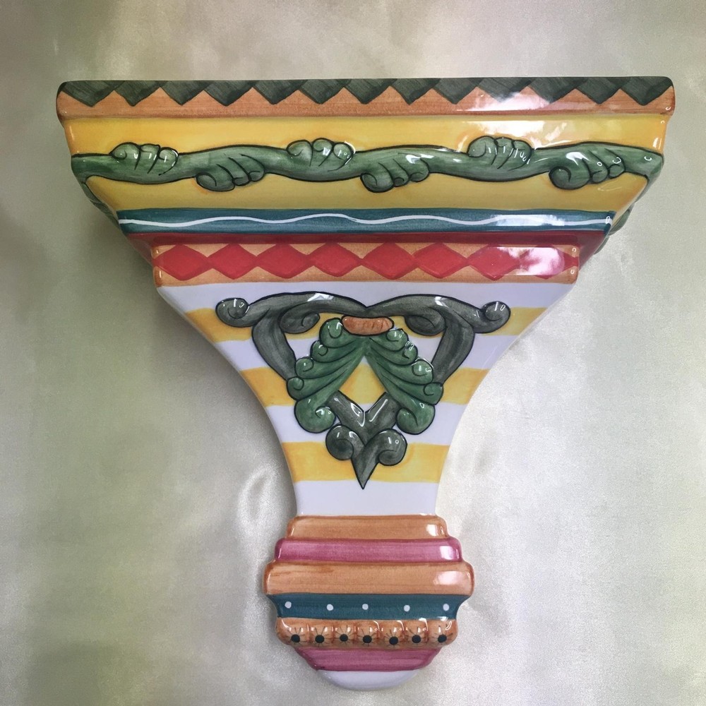 Ceramic Wall Shelf Corbel Tuscan Style Multicolor Decorative 10”