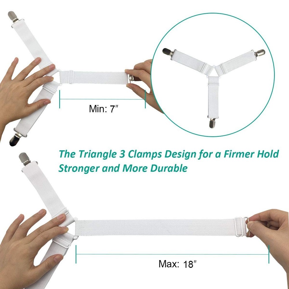 Sheet FastenersFitted Sheet Fasteners Elastic Straps, Adjtable Bedsheet Holders