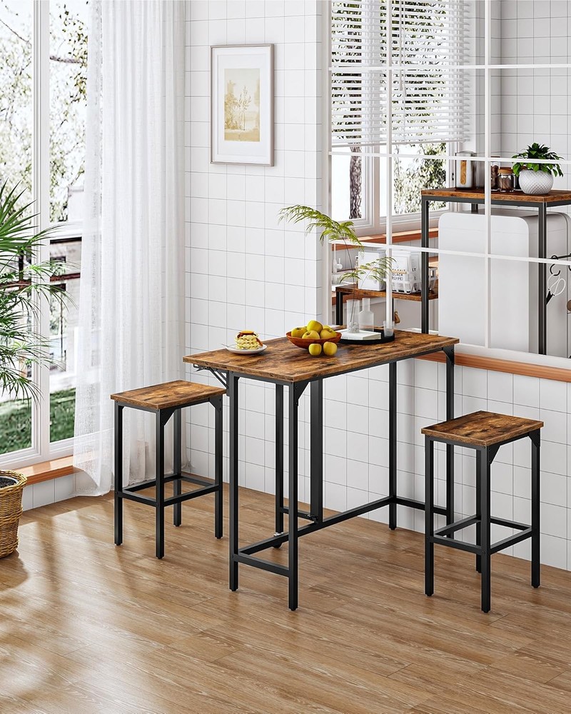 Bar Table & Stool Set 39.4'' Folding Dining Table W/ 2 Stools Industrial Style