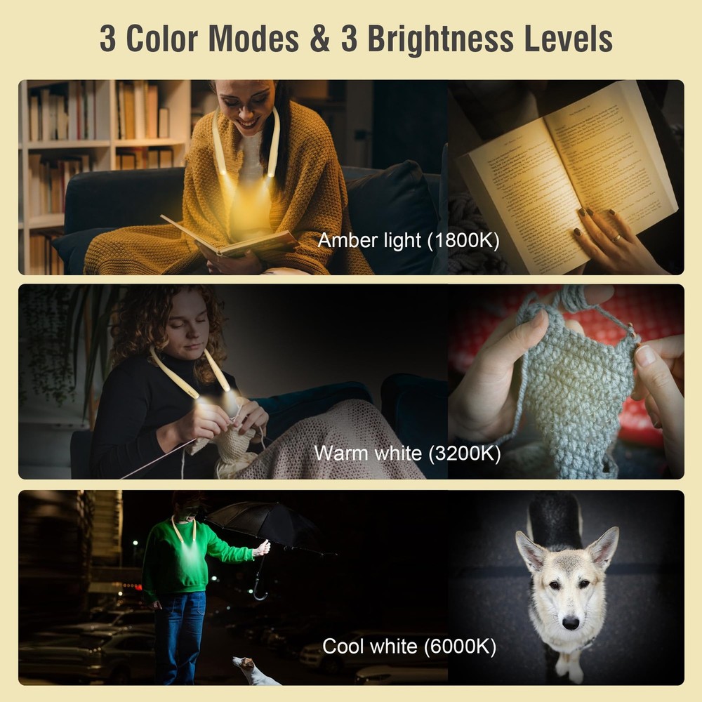 LED Neck Book Light Reading Lamp USB Rechargeable, Lighter Weight,Hands Free,...