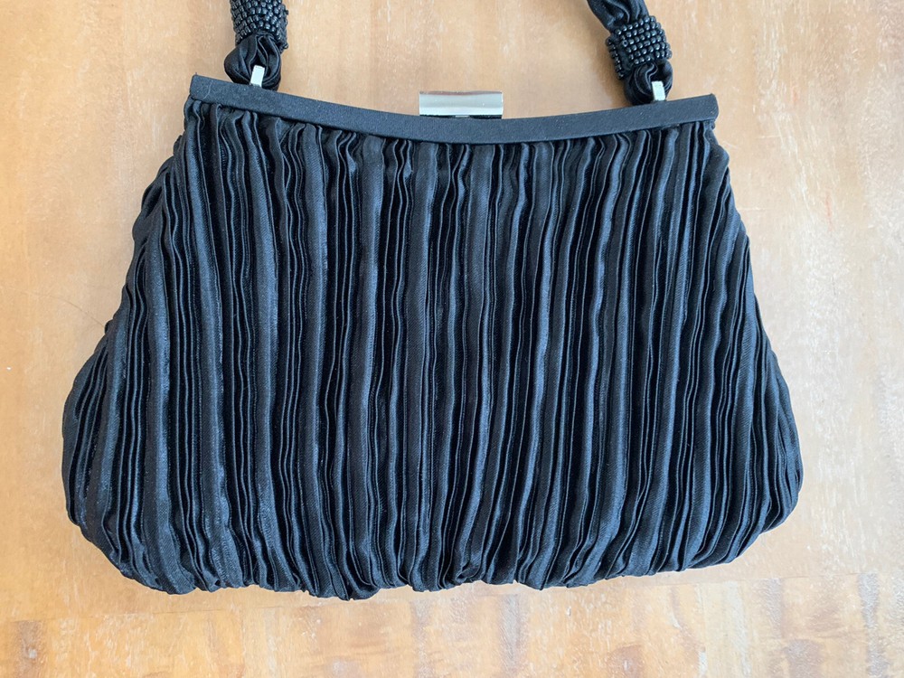 La Regale Black Pleated Evening Bag