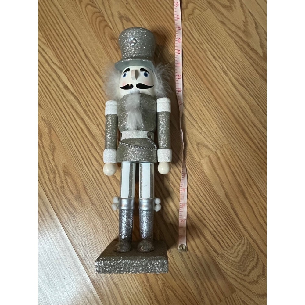 Silver Glitter Nutcracker Soldier Decoration 14"