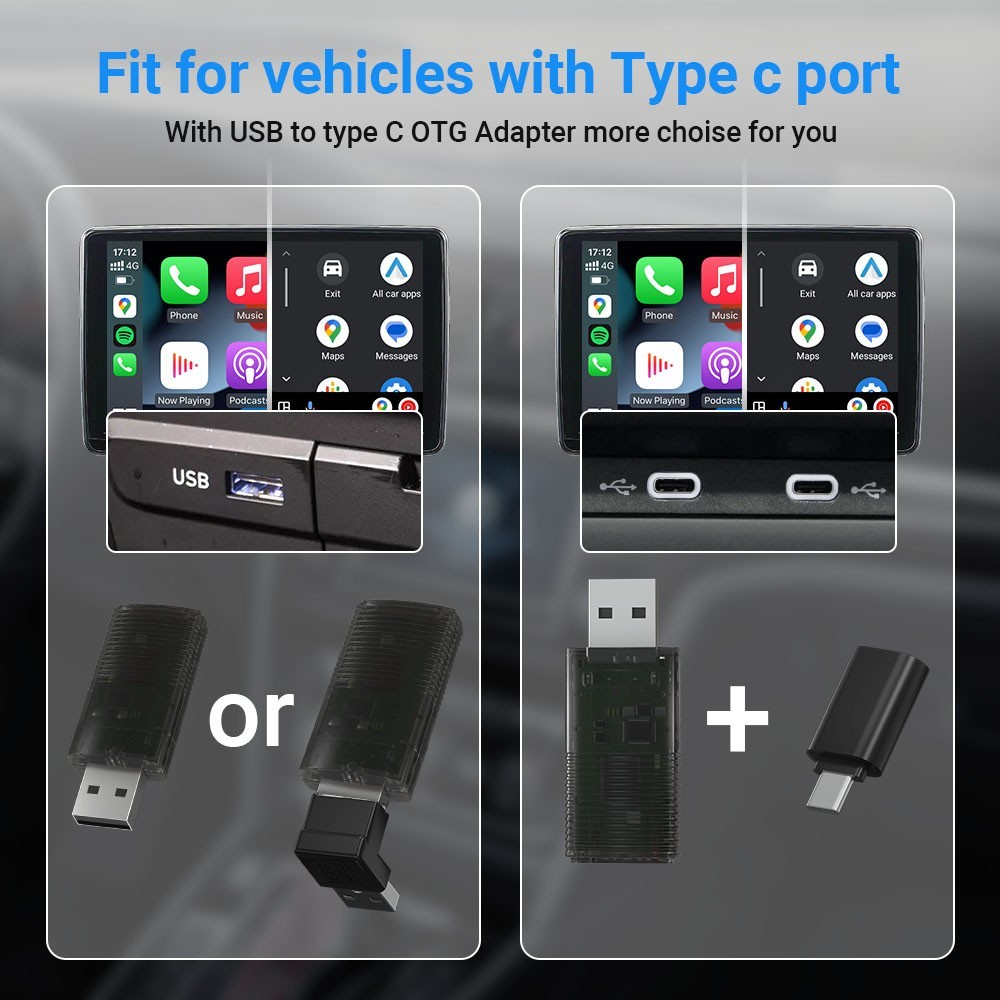 Wireless CarPlay Adapter for Apple iPhone & Android Auto USB Adapter Plug & Play