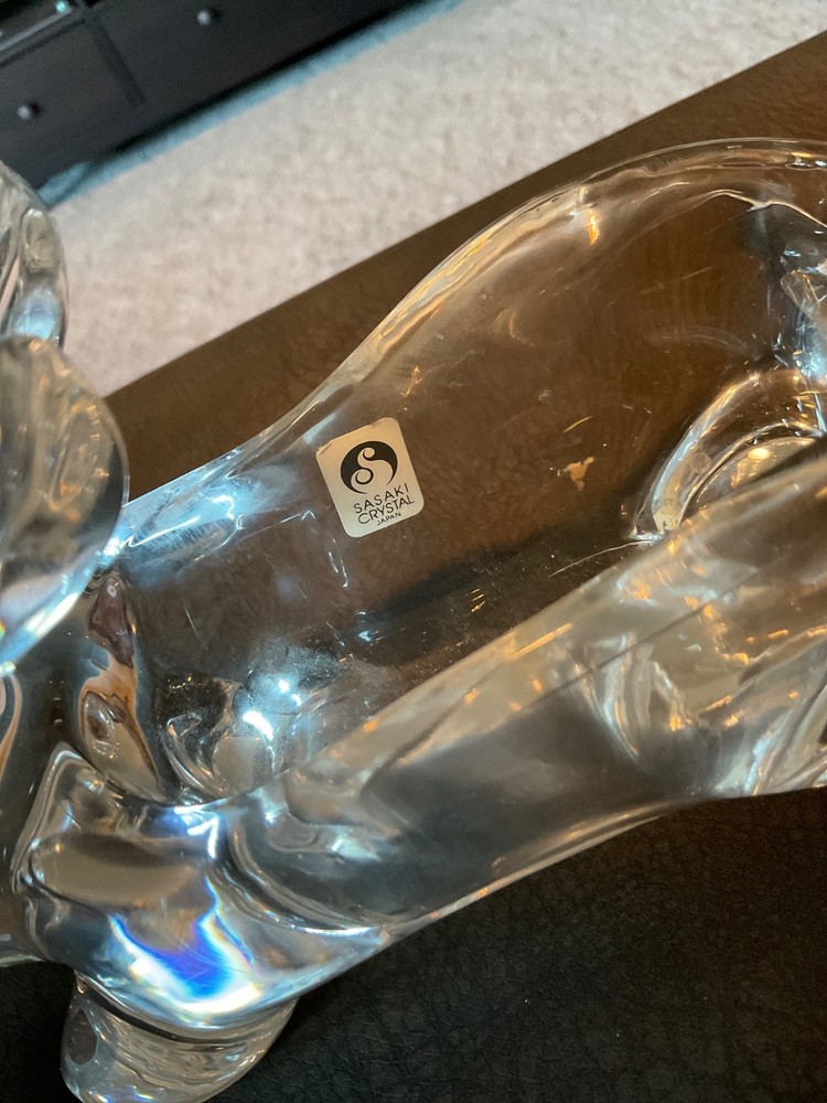 Sasaki Clear Crystal Glass Bunny Rabbit Open Back Candy Dish.