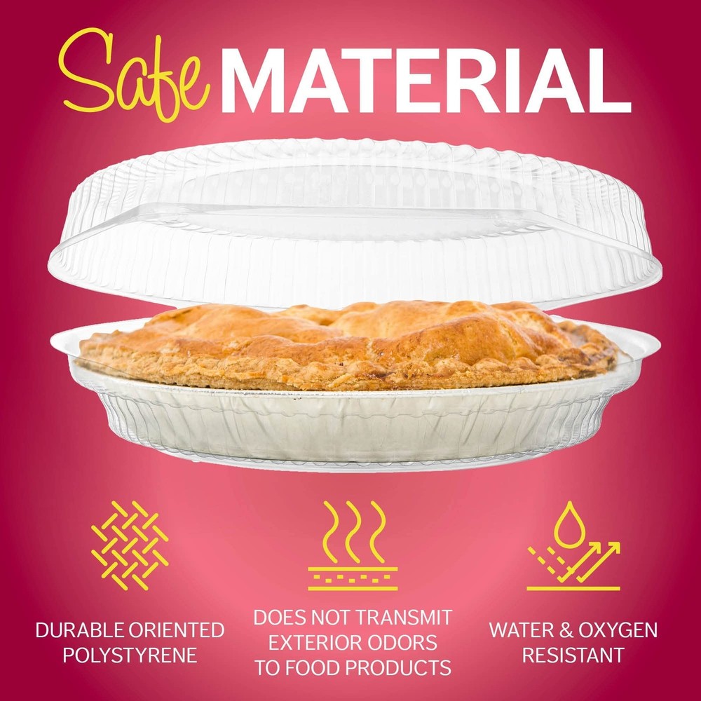 9" Plastic Disposable Pie Containers with Hinged Locking Lids | 5 Round Pie K...