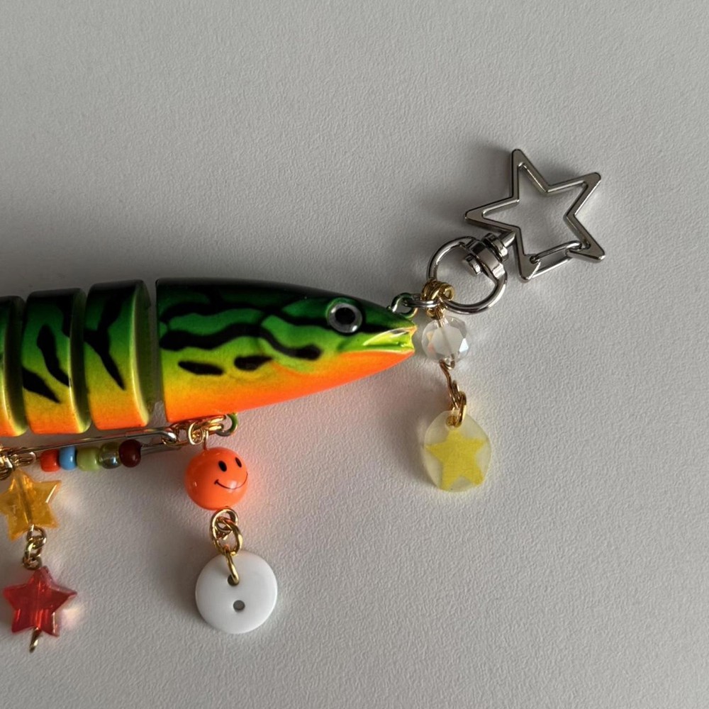 Handmade rainbow button and smiley face fish keychain 🐟🐠🐟🐡