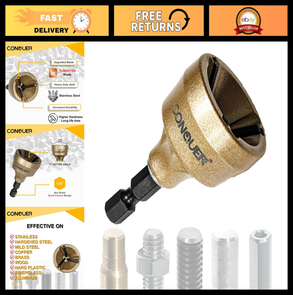 Premium Tungsten Deburring Tool, External Chamfer Bit, Quick Release Shank 1/8"-