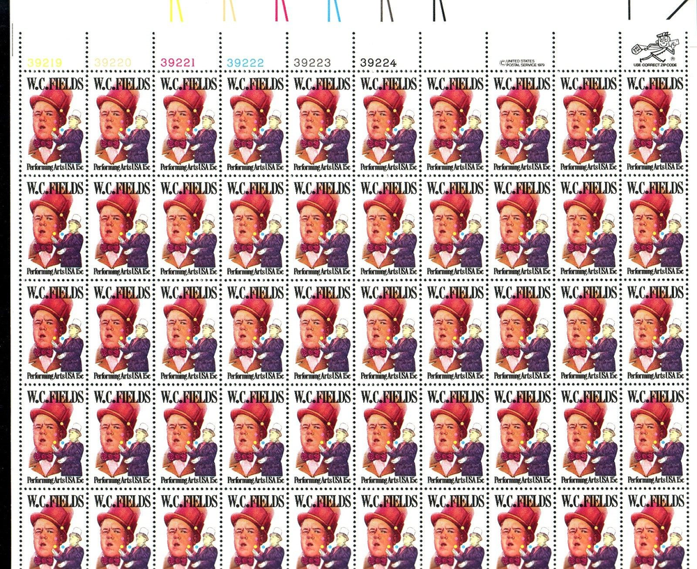 #1803 W.C. FIELDS. MINT SHEET. F-VF NH. BCV $21.50