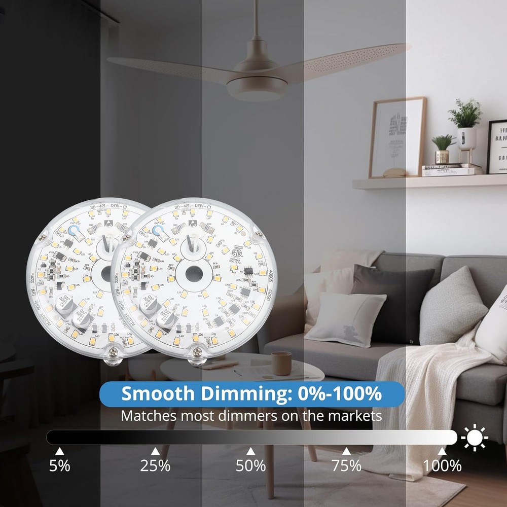3.93in Ceiling Fan LED Light Replacement Professional Dimmable 18W AC120V