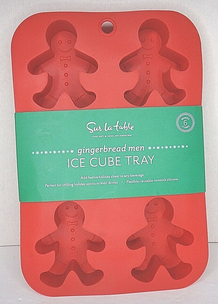 NEW!! Sur La Table Gingerbread Men Ice Cube Tray, Makes 6, Silicone, Red