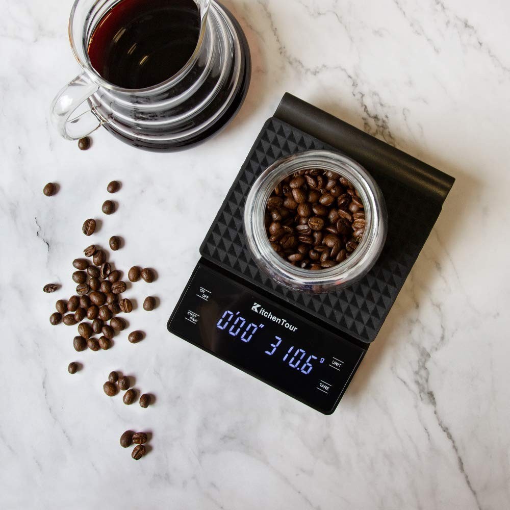 KitchenTour Digital Coffee Scale with Timer, 3kg Capacity & Backlit Display
