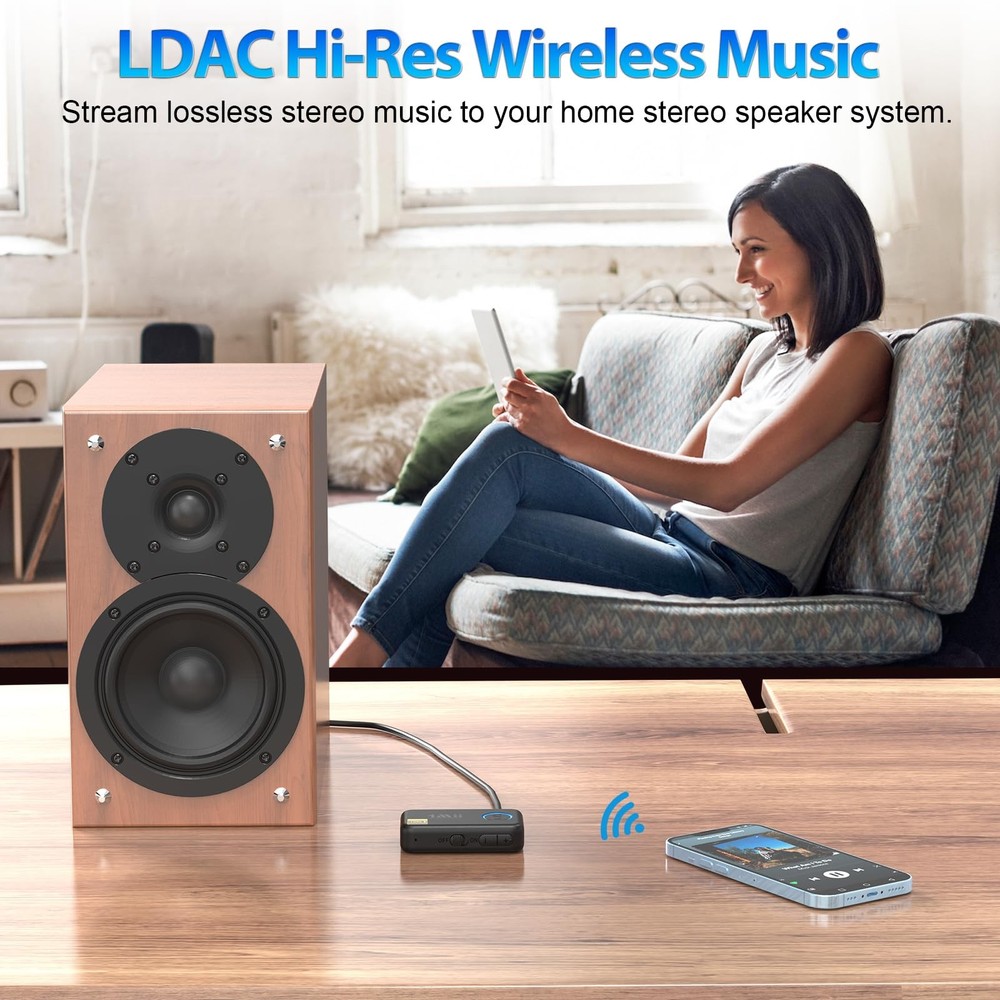 1Mii LDAC Bluetooth Aux Adapter for Car, Wireless 5.3 Small, Black