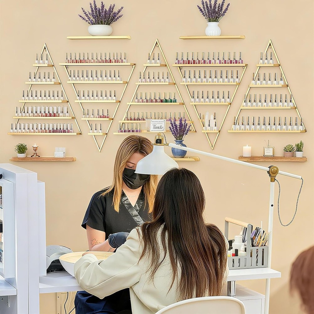 10 pcs Triangular Display Rack Cosmetic Display Case Nail Polish Storage Gold