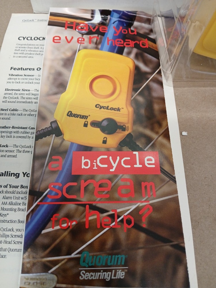 Vintage Quorum CycLock Bicycle Alarm Lock Security System Cable Lock & Box