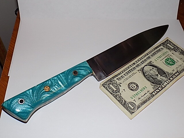 Handmade Drop Point Full Tang Blue Pearl Handle Hunting Kitchen Knife