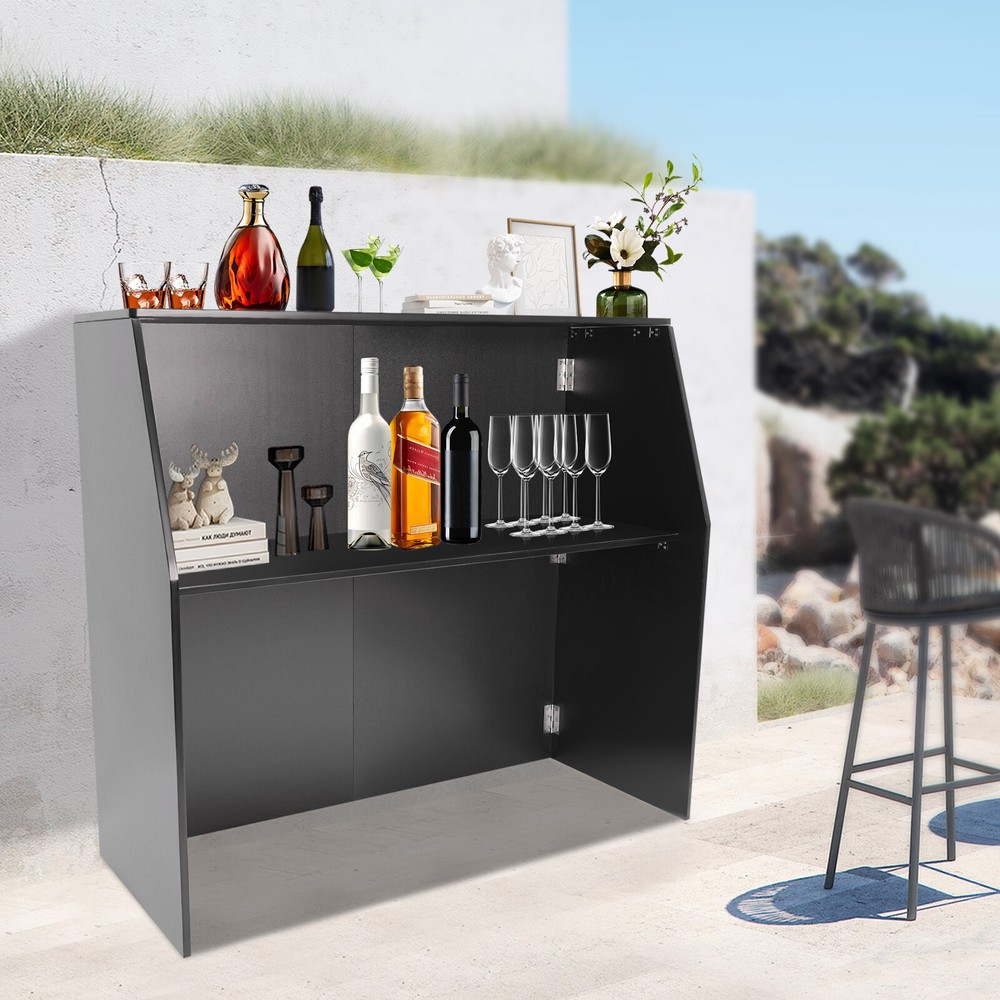 2-Tier Portable Event Bar Rectangular Foldable Bar Portable Bar Cabinet 66-110lb