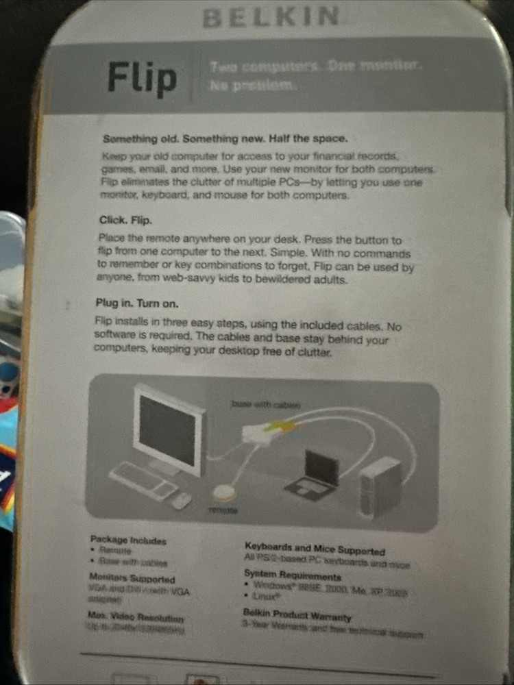 Belkin Flip 2 Port External KVM Switch PS/2 - New in Original Packaging