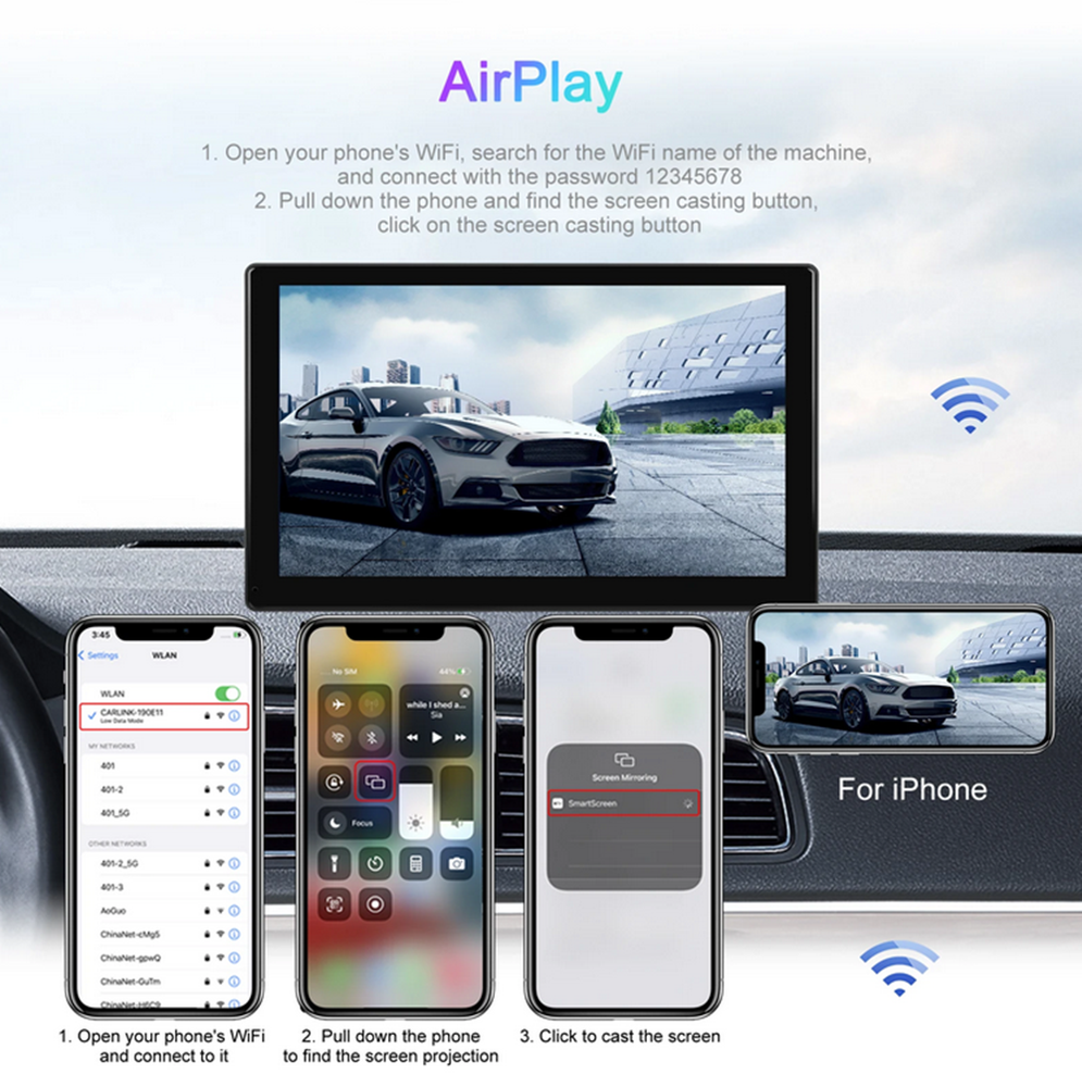 Car Monitor ADAS Front Dash Cam Foldable Wireless For Apple Carplay Android Auto