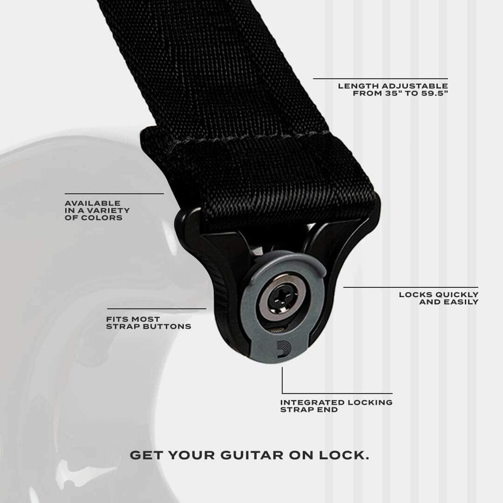 D'Addario Auto Lock Poly Propylene Guitar Strap Silver, PWSAL405