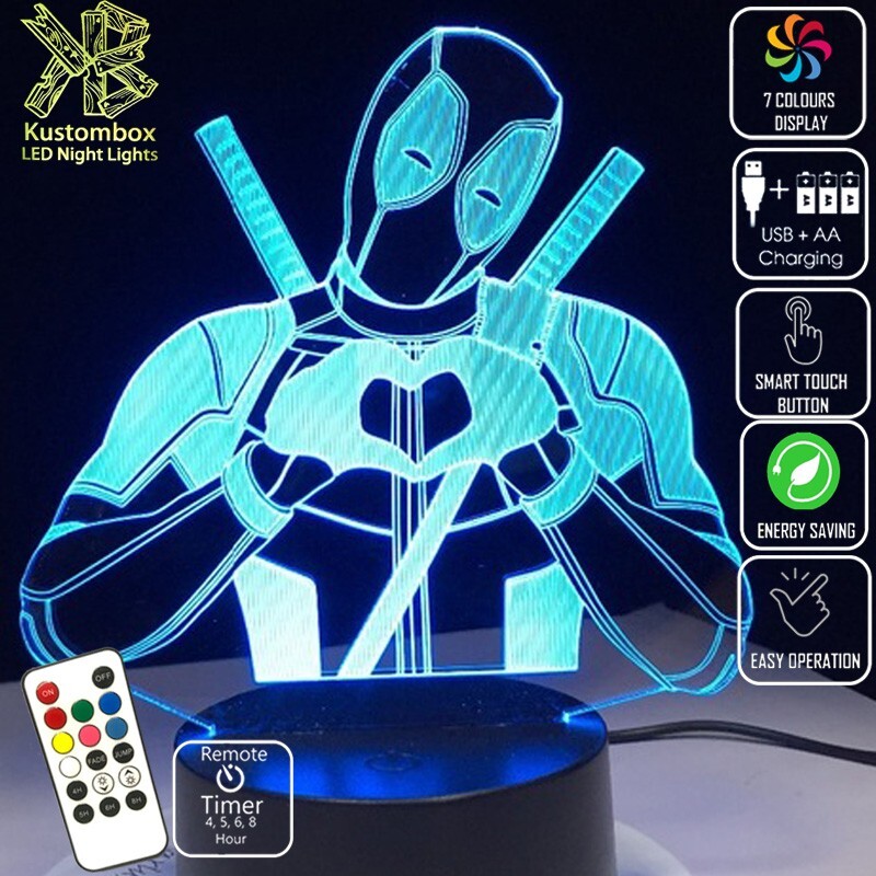 DEADPOOL MARVEL LOVE HEART HANDS 3D LED BATTERY USB NIGHT LIGHT 7 COLOUR REMOTE