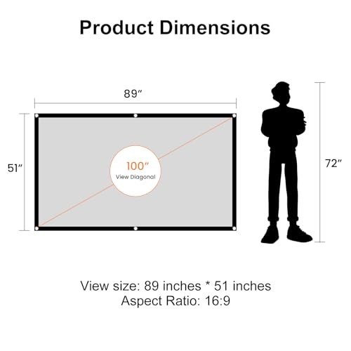 Projector Screen, 100 inch Projection Screen, 16:9 Foldable Portable