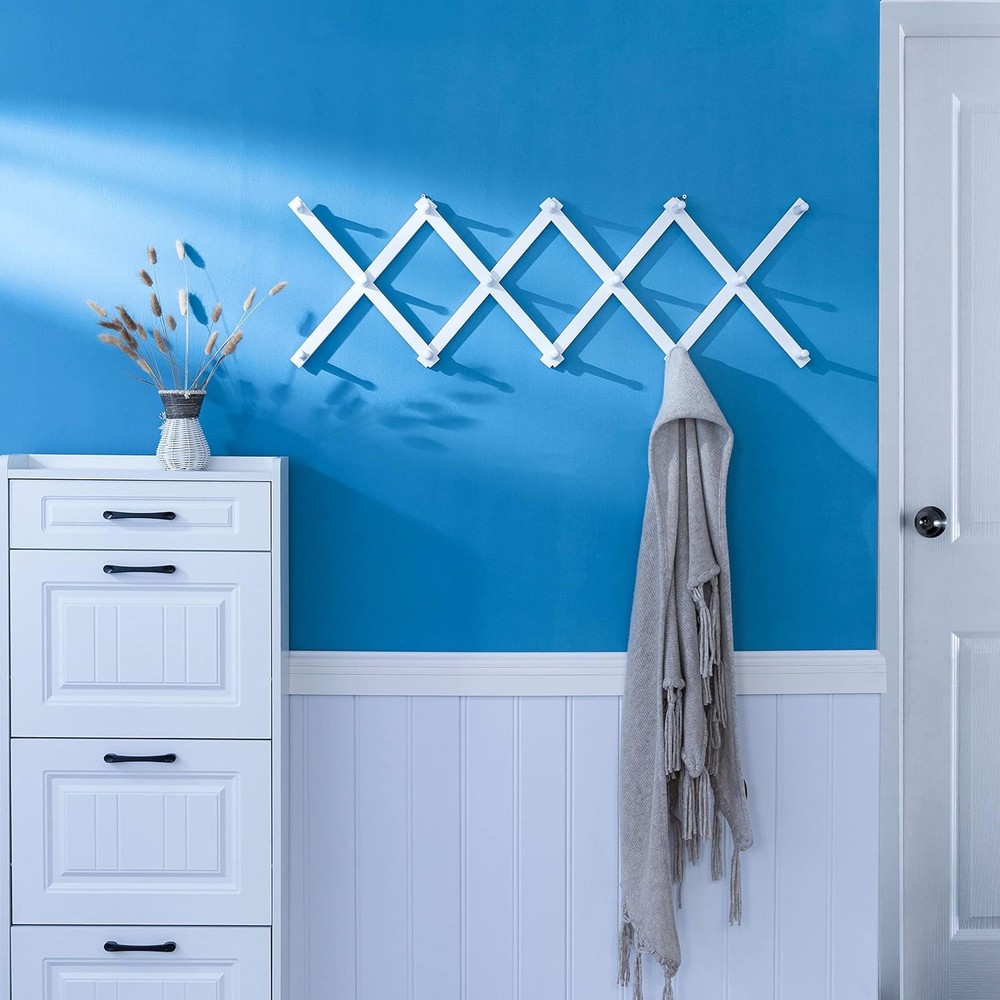 Hat Rack Wall Mount W/ 14 Hooks Solid Wooden Expandable Coat Rack