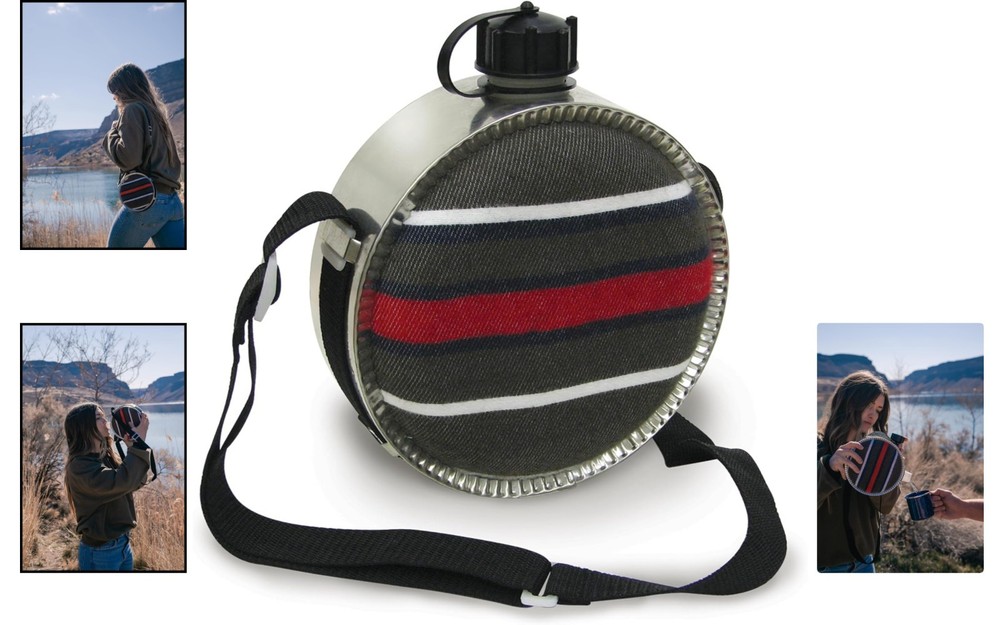 Durable 2-Quart High-Impact Plastic Canteen with Adjustable Strap - Black/Red
